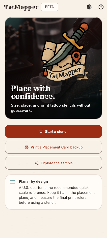 TatMapper home screen with sample project action