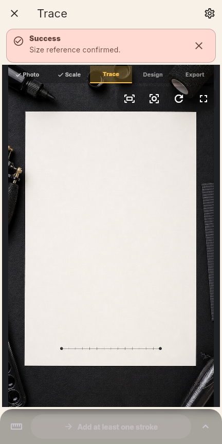 Confirmed Quarter reference advanced directly to Trace with compact adjustment controls